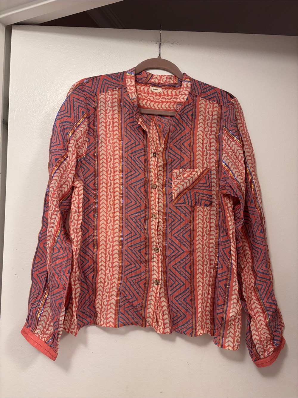 Warm brand Indian festival colorful button down cotton blouse sz 3 large